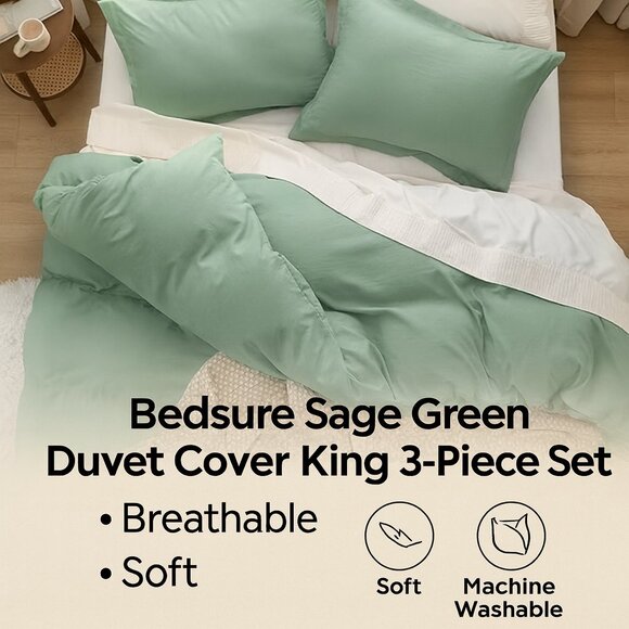 Bedsure Sage Green Duvet Cover King 3-Piece Set NIB - Picture 1 of 3